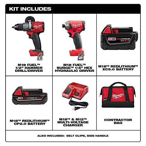 Milwaukee 2999-22CX M18 FUEL 18-Volt Lithium-Ion Brushless Cordless Surge Impact Driver/Hammer Drill Combo Kit (2-Tool)