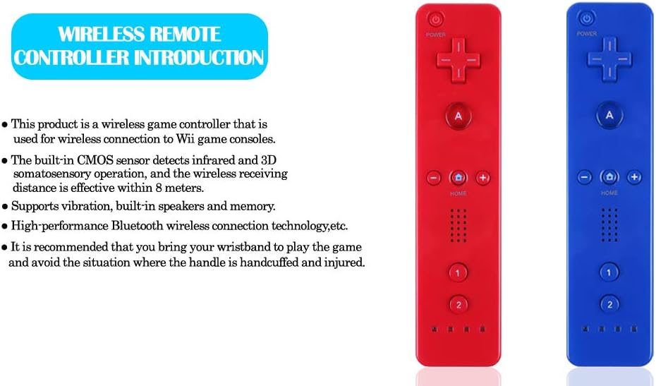 2 Packs Gesture Controller with Silicone Case and Wrist Strap Compatiable for Nintendo wii Wii U Gamepad Console (red and deep Blue)