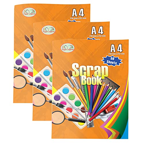 Juego de 3: álbumes de recortes A4 con grapas, surtidos, 50 hojas multicolor, álbum de fotos familiar, tarjetas, crear manualidades, actividades, libro de tarjetas de recortes para todos los niños y