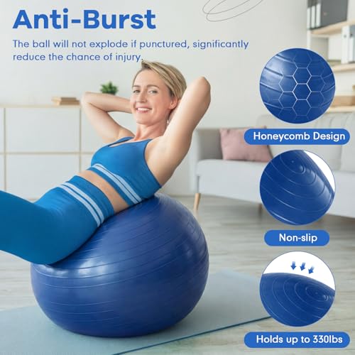 Image of Leyndo 4 Pcs 26 Inch Yoga Exercise Ball Pilates Pregnancy Birthing Fitness Ball with Quick Pump Anti Burst for Improved Posture, Balance, Yoga, Pilates, Training