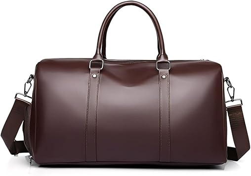 Ryanair Cabin Bag 40x20x25 Underseat Travel Duffel Bag, Leather Hand Luggage Bag Overnight Weekend Bag with Shoes Compartment & Wet Pocket, BrownB