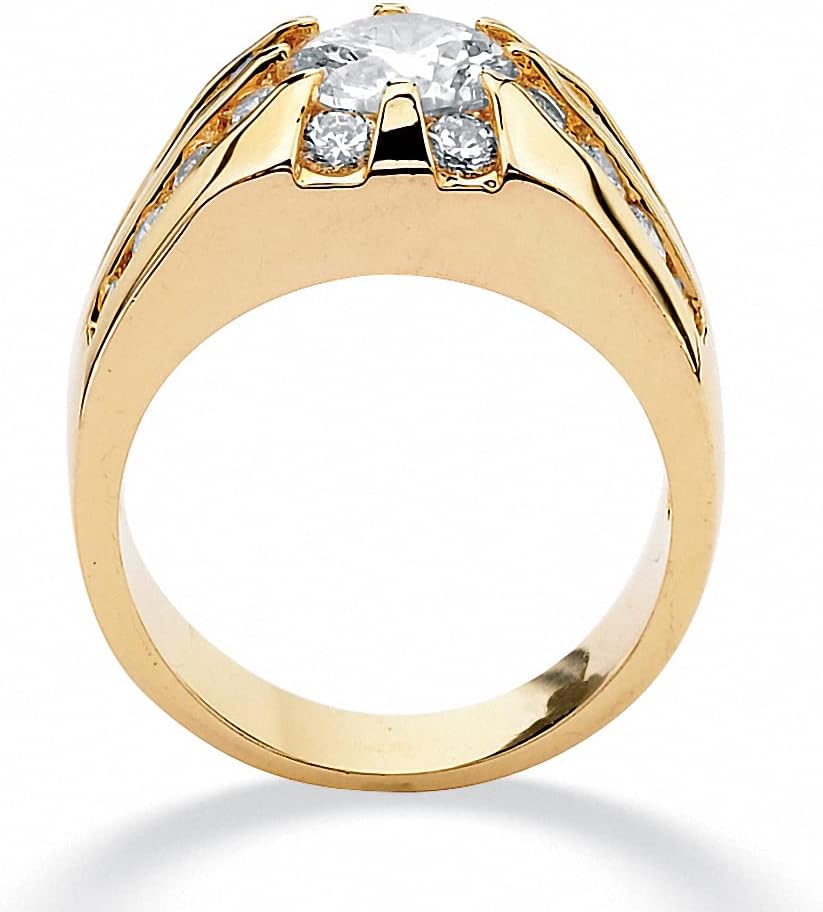 PalmBeach Men's Yellow Gold-plated Round Cubic Zirconia Channel Set Ring Sizes 9-16