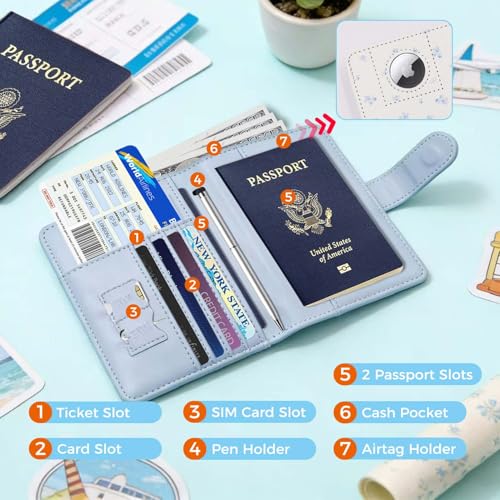 Image of Melsbrinna Rfid Passport Holder for Travel women /Men, Cute Passport Wallet Rfid Blocking Card Slots, Rfid Passport Cover /CaseTravel Wallet, Passport Book Holder (1, floral blue a)