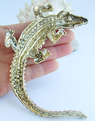 Image of 4.13 inch Alligator Crocodile Brooch Pin Pendant Austrian Crystal BZ5009