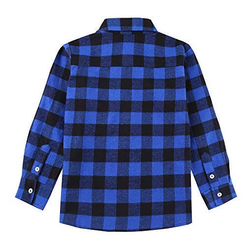 Bienzoe Boy's Warm Flannel Button Down Long Sleeve Plaid Shirt Blue Black 9/10 #TOP1