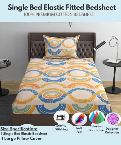 Image of Bedsheet for Single Bed 48x72 Inches with 1 Standard Size 17x27 Inches Pillow Cover, Bed Seet Fits Upto 6 Inches Mattress with Deep Pocket - Mix Circle Pattern Printed