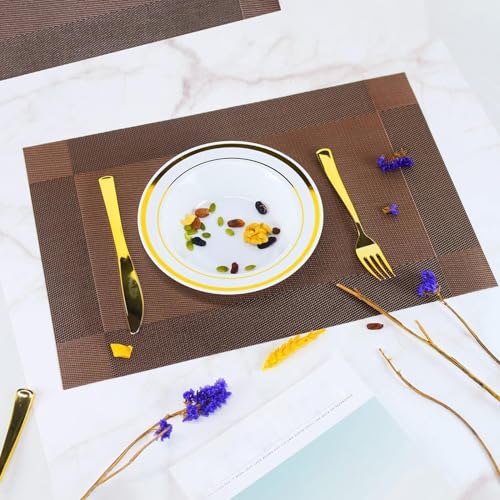 Image of GDNK Washable PVC Heat Resistant Colorful Place Mats for Kitchen Dining Table Mates Washable Heat-Resistant for Dining Table (4 Pack) (Brown)