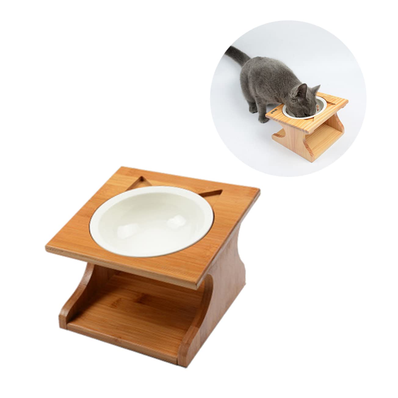 Cuenco de Madera para Mascotas una Pieza, Comedero | Agua y Premios, Apto para Gatos y Cachorros, Diseño Estable, Resistente al Óxido