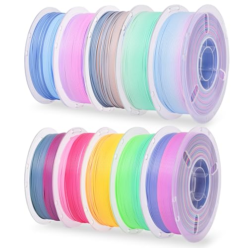 Image of RAMBERY Matte Rainbow PLA 3D Printer Filament Bundle, 10 Colors Total 10kg, 1.75mm Multicolor Gradient 3D Printing Filament for Most FDM 3D Printers, 1KG Spool (2.2lbs) x 10 PCS
