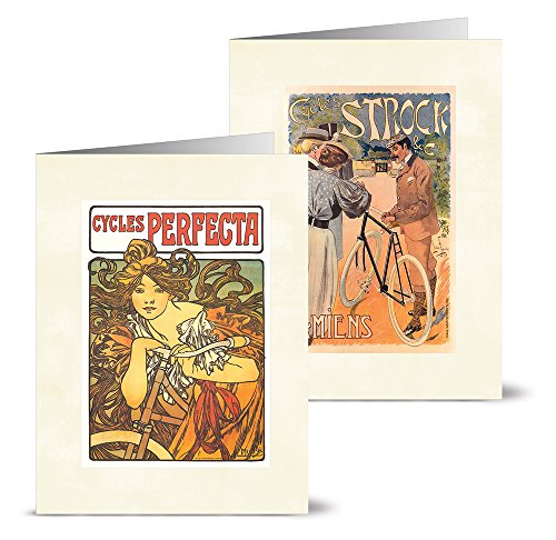 All Occasion Greeting Cards Assortment – 36 Pack - 12 Unique Vintage Cycling Design –Off White Ivory ENVELOPES INCLUDED – Blank Greeting Card – Glossy Cover Blank Inside – By Note Card Café