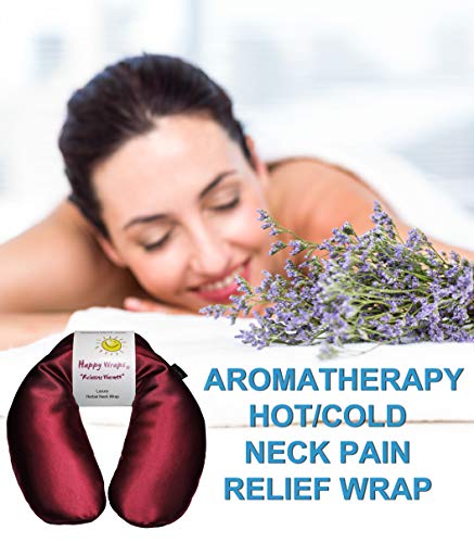 Happy Wraps Microwavable Herbal Neck Wrap - Hot Cold Aromatherapy Neck Warming Pillow - Heating Pad For Migraines, Stress, Gifts For Women, Birthdays, Christmas And Free Sleep Mask - Ruby #TOP1