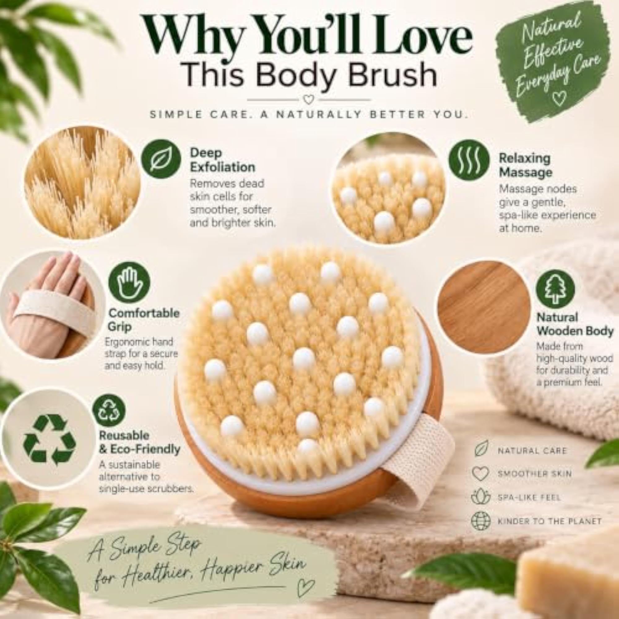 Dry Body Brush Wooden Exfoliating Bath Scrubber