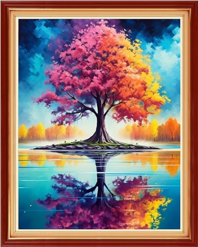 Image of Redxing Stamped Cross Stitch Kits Embroidery kit for Beginners Adults Full Range of Embroidery Patterns Starter Kits DIY Printed Cross Stitch Kits Needlepoint Kits 11CT-Colorful Tree 16x20 inch