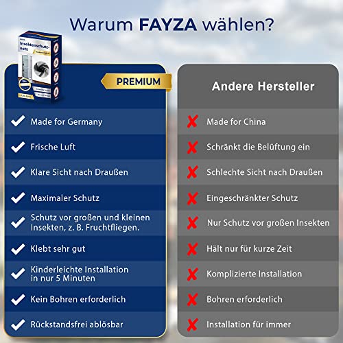 FAYZA Fliegengitter Fenster groß 1,50x2,50m für bodentiefe Fenster - Premium Qualität - Insektenschutz Fenster - Moskitonetz - Fliegennetz Fenster - Insektenschutznetz - Mückenschutz - Mückennetz
