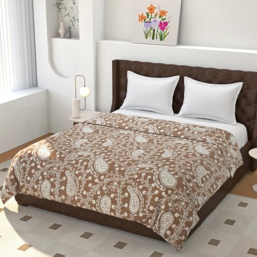 Image of Cotton Bedding Set King Size| 300 TC Double Bed Duvet Cover with Zipper (90x100 in), Double Bed Fitted Bedsheet (72x78+10 in Depth), 2 Pillow Covers (18x28 in) |Warm|DBC 054|Phulkari Brown