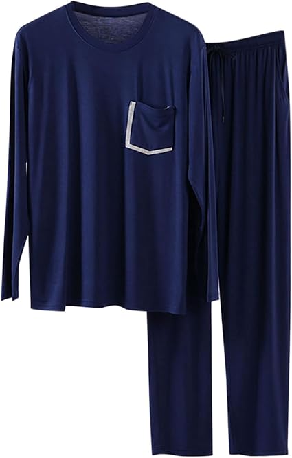 Pijama Largo De Dos Piezas Para Hombre - Otoño/invierno, Cuello Redondo, Manga Larga, Cómodo Y Holgado