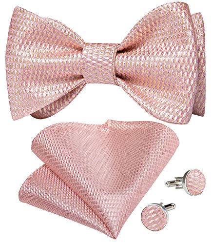 Image of DiBanGu Men Bow Tie Paisley Striped Self-Bow Tie for Men and Silk Woven Bowtie Pocket Square Cufflinks Wedding Party