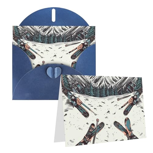 QMNEHJ グリーティングカード サンキューカード 封筒付き ブランクノートカード 4x6インチ バースデーカード スキー ギアセット付き ウェディングカード お悔やみカード おもしろい思考カード あらゆる機会に