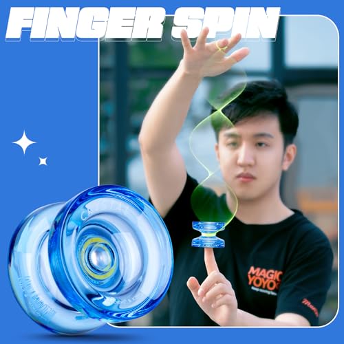Image of MAGICYOYO Professional Crystal DNA Yoyo - Responsive for Kids, Plastic for Beginners, Unresponsive Bearing for Intermediate + 12 Strings + Bag (Crystal Blue) | Plastic Finger Spin Trick Yo-yo with Unresponsive Bearing for Intermediate +12 Strings+Bearings Kit+Carry Bag (Crystal Blue)