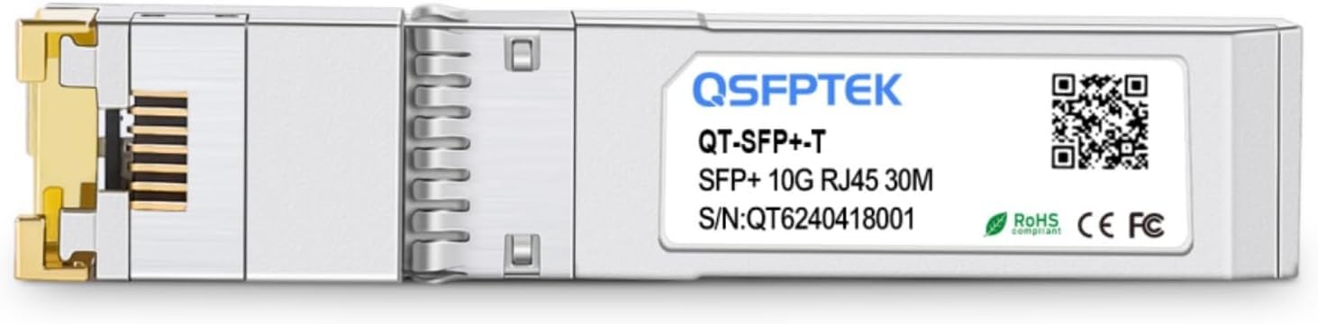 QSFPTEK Newest 10GBASE-T SFP+ RJ45 Transceptor hasta 30 m, 10G SFP+ to RJ45 Copper Mini-GBIC Módulo para Intel E10GSFPT (Cat6a/7)