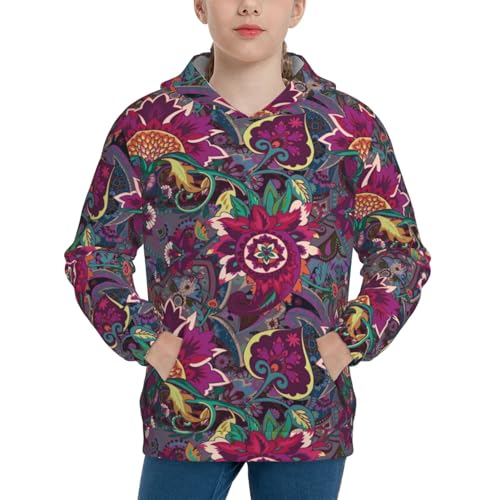 Vintage Oriental Paisley Kids Pullover Hoodies Boys Sweatshirts Girls Athletic Clothes with Pocket