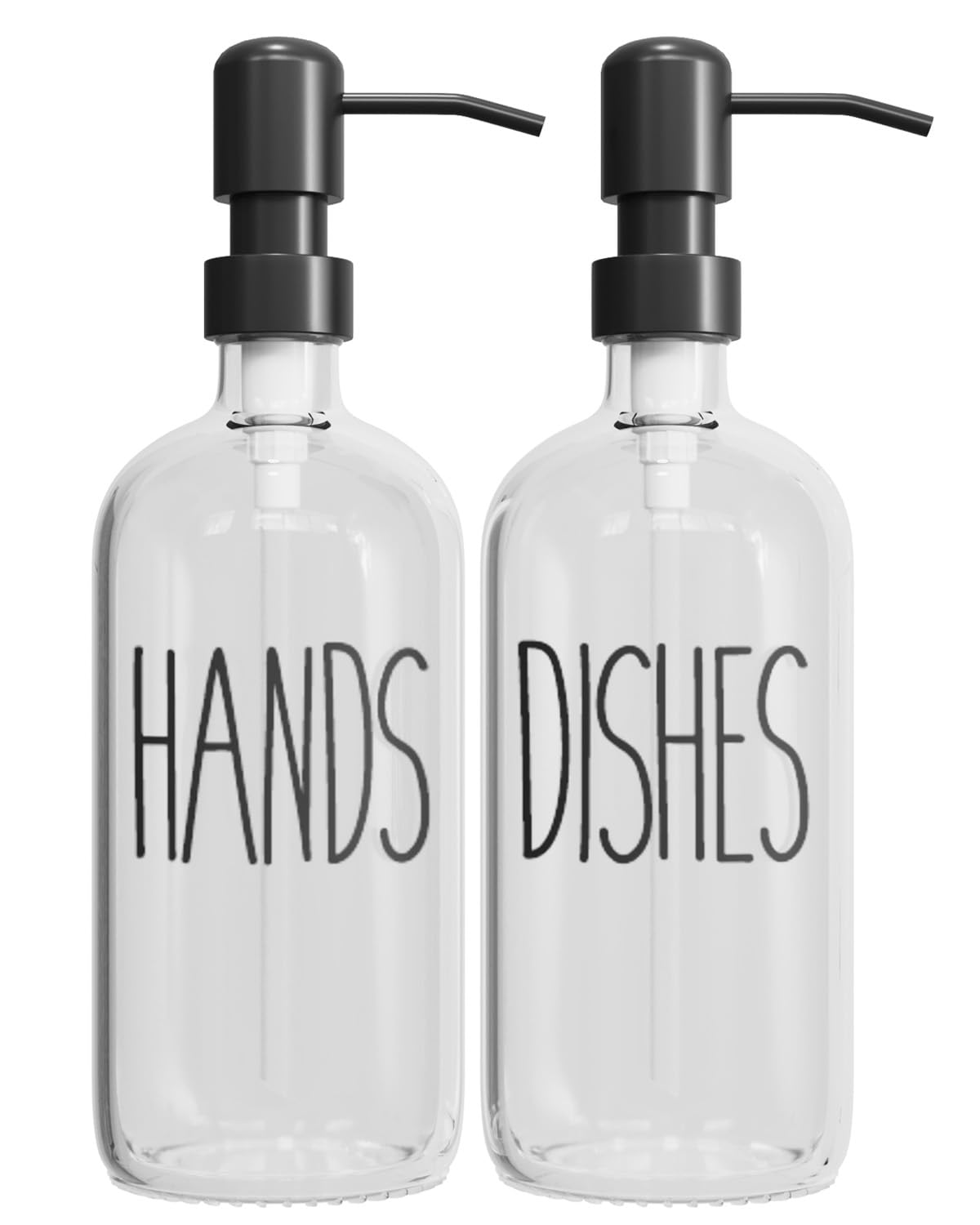 Dish Soap Dispenser for Kitchen Sink,Glass Kitchen Hand Soap Dispenser,Modern Farmhouse Soap Dispenser for Kitchen Sink Decor (Kitchen Set-Black)…