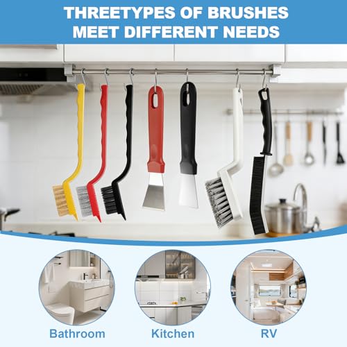 Image of 11Pcs V-Shaped Grout Cleaning Brush Set, with Stiff Bristles Crevice Cleaning Brush and Steel Scraper, Deep Cleaning Supplies for Cleaning Bathrooms, Kitchens, Tiles and Windows