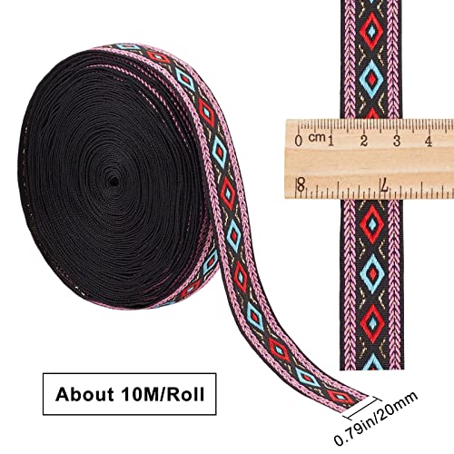 GORGECRAFT 10m Ethnic Jacquard Ribbon Embroidered Ribbon 10mm Wide Red Blue Geometric Rhombus Woven Trim Fringe or DIY Sewing Craft Clothing Embellishment Handmade Bag Decoration - Image 2