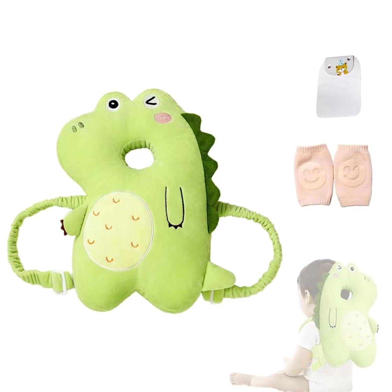 Protector de cabeza de bebé, mochila de protección ajustable para la cabeza del bebé con rodilleras para gatear, suave, transpirable y de uso seguro