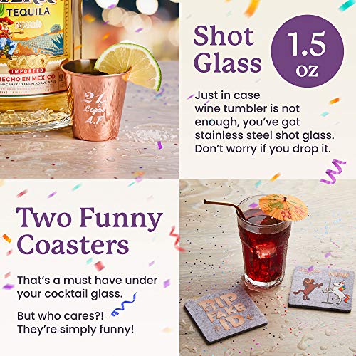 21St Birthday Gifts For Women, Funny Birthday Wine Gifts Ideas For Her, Friend, Daughter, Sister | Unique Finally 21 Stainless Steel Wine Tumbler Shot Glass Set For 21 Year Old #TOP3