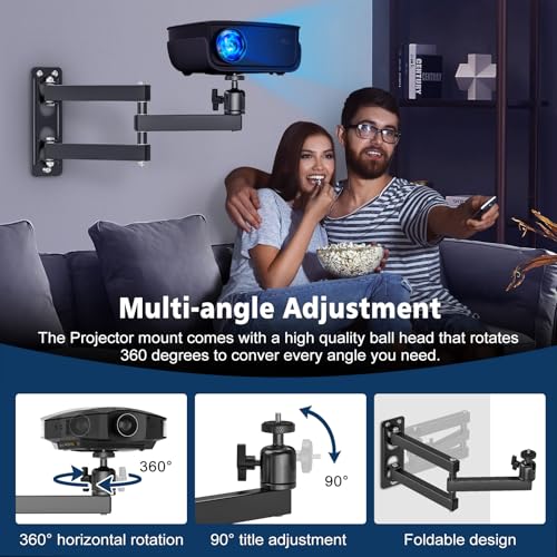 Jubor Faltbarer Projektor Wandhalterung, Verstellbare Projektorhalterung 360° Drehbar, Deckenwand Beamer Halterung, Metall Projektor Ständer mit 1/4 Gewinde für Heimkino, Spielzimmer, Büro