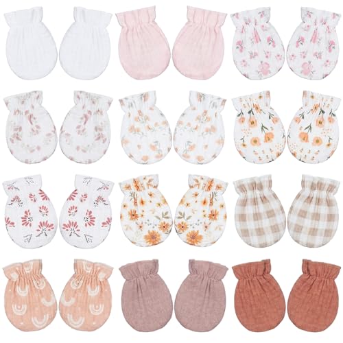 Image of Chicingyou Muslin Baby Mittens for Newborn 100% Cotton No Scratch Soft Breathable Infant Gloves for Boys Girls 0-6 Month