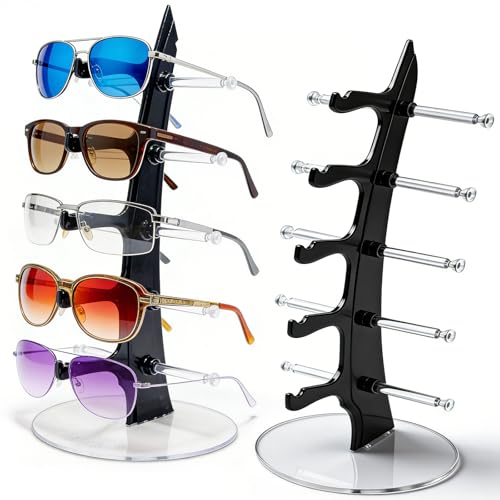 AXVRAV 2 Stück Brillenhalter Brillenständer für 5 Brillen, 35x16cm Brille Ausstellungsstand, Kunststoff Sonnenbrillen Aufbewahrung Brillen Rack Zur Aufbewahrung Und Präsentation für Mehrere Brillen