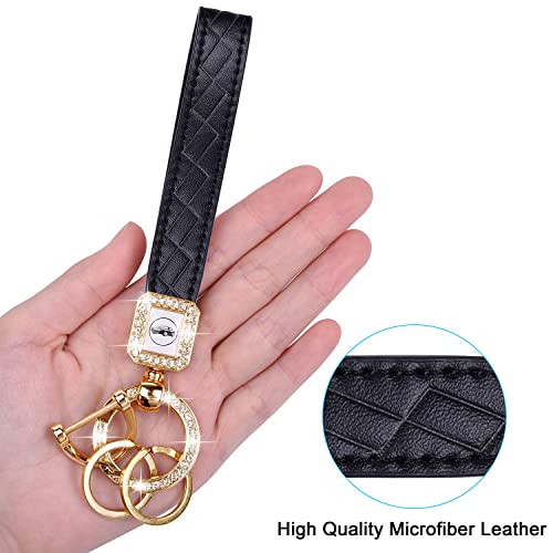 Wisdompro Bling Leather Car Keychain, Universal Microfiber Leather Key Fob Keychain Key Chain Holder Accessories With Sparkly Rhinestones, Anti-Lost D-Ring And 2 Key Rings For Men And Women - Black #TOP1