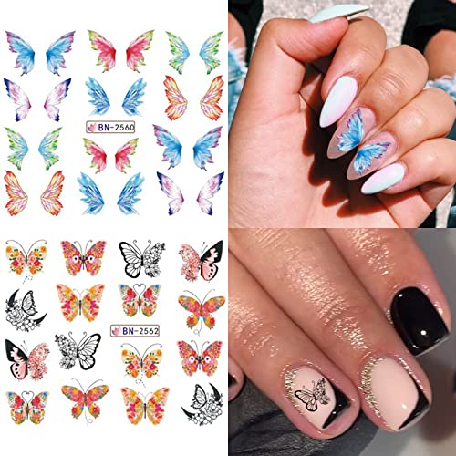 Yosomk 12 Sheets Butterfly Nail Art Stickers Decals Spring Flower Nail Decals 3D Water Transfer Nail Art Supplies Fresh Summer Colorful Nail Accessories For Women Diy Nail Decorations Design.… #TOP4