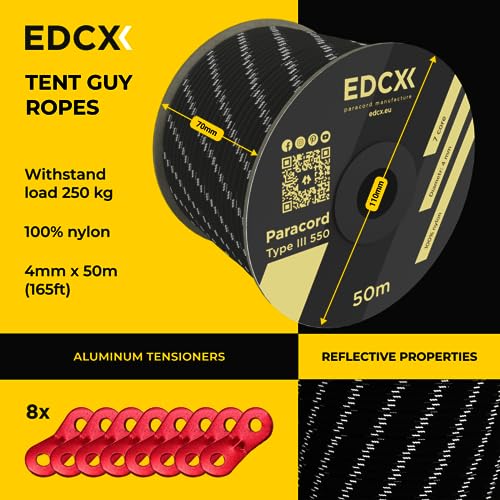 Reflective, Guy Ropes with Aluminum Alloy Tensioner, Nylon Tensioner Cord for Tent Tarp, Camping, 4mm (30m, 50m)+Spanners - Image 2