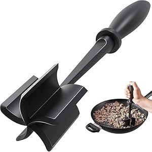 Meat Chopper, Hamburger Grinder, Premium Heat Resistant Smasher for Ground Beef, Burger Grinder Nylon Potato Mix Tool-Black