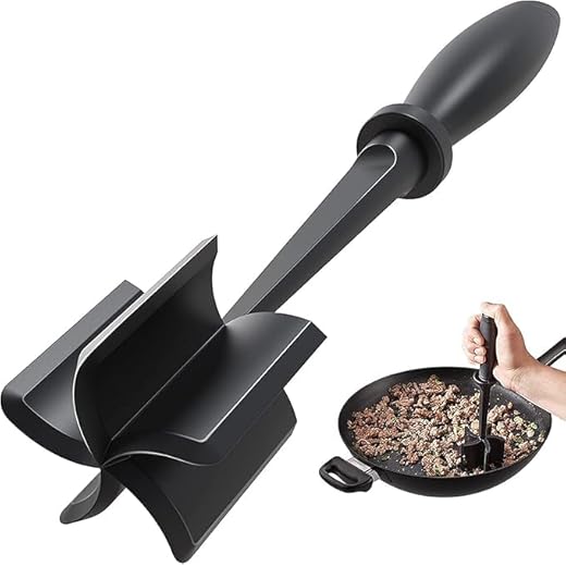 Meat Chopper, Hamburger Grinder, Premium Heat Resistant Smasher for Ground Beef, Burger Grinder Nylon Potato Mix Tool-Black