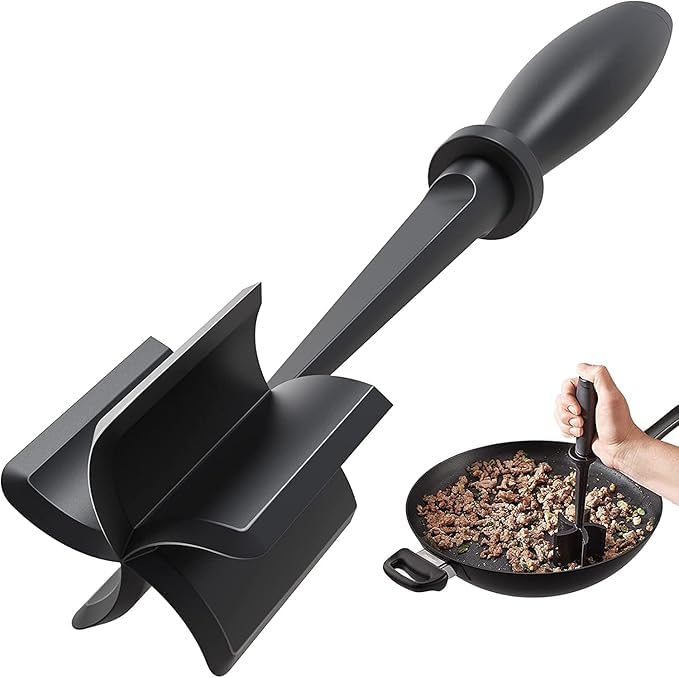 1Pcs Meat Chopper Hamburger Masher Heat Resistant Nylon Tool for Cooking | Meat Chopper, Hamburger Masher, Premium Heat Resistant Smasher for Ground Beef, Burger Chopper Nylon Potato Mix Tool - Black