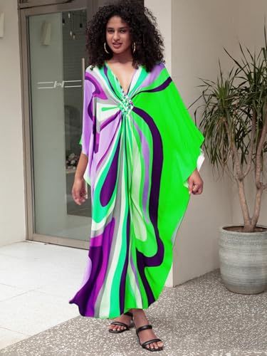 Image of KEYLORTING Plus Size Kaftan Dress Women, African Moo Moo Print Caftan, Batwing Dress, Beach Cover Up for Party and Loungewear