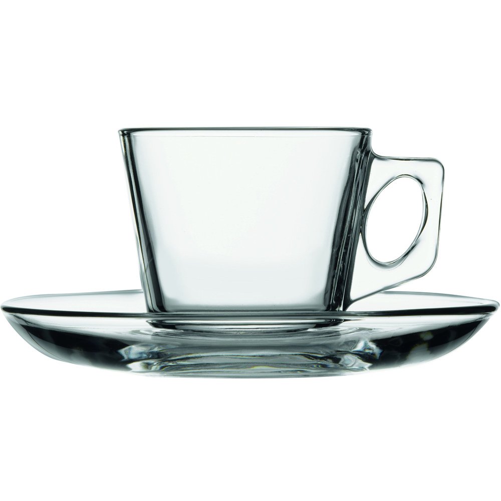 12x Espressotasse mit Untertasse Glas Pasabahce Vela 80 ml