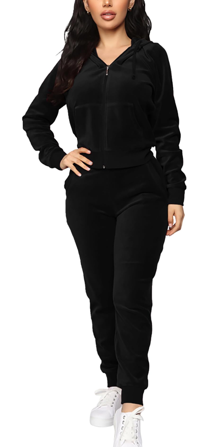 BOGURST Velour Tracksuit Set Womens Sweatshirt Full Zip Hoodie Sweatsuit and Casual Jogger with Pockets