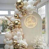 PUFFLD White and Gold Balloon Garland Arch Kit, Beige Nude Sand White Balloon Champagne Gold Latex Balloons for Boho Birthday Wedding Baby Bridal Shower Engagement Party Decorations