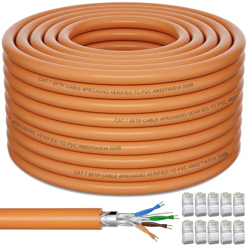 Image of Outdoor Cat 7 Ethernet Cable 200ft (10 RJ45), Cat 7 SFTP Shielded Ethernet Cable Bulk, Heavy Duty High Speed 10Gbps 600MHz, Direct Burial, Waterproof, UV Resistant, Network, LAN, Internet for Router
