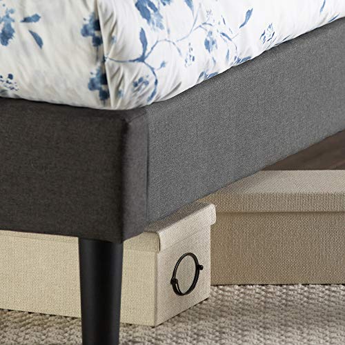 Image of Zinus Shalini Upholstered Platform Bed Frame, Mattress Foundation, Wood Slat Support, No Box Spring Needed, Easy Assembly, Dark Grey, Queen