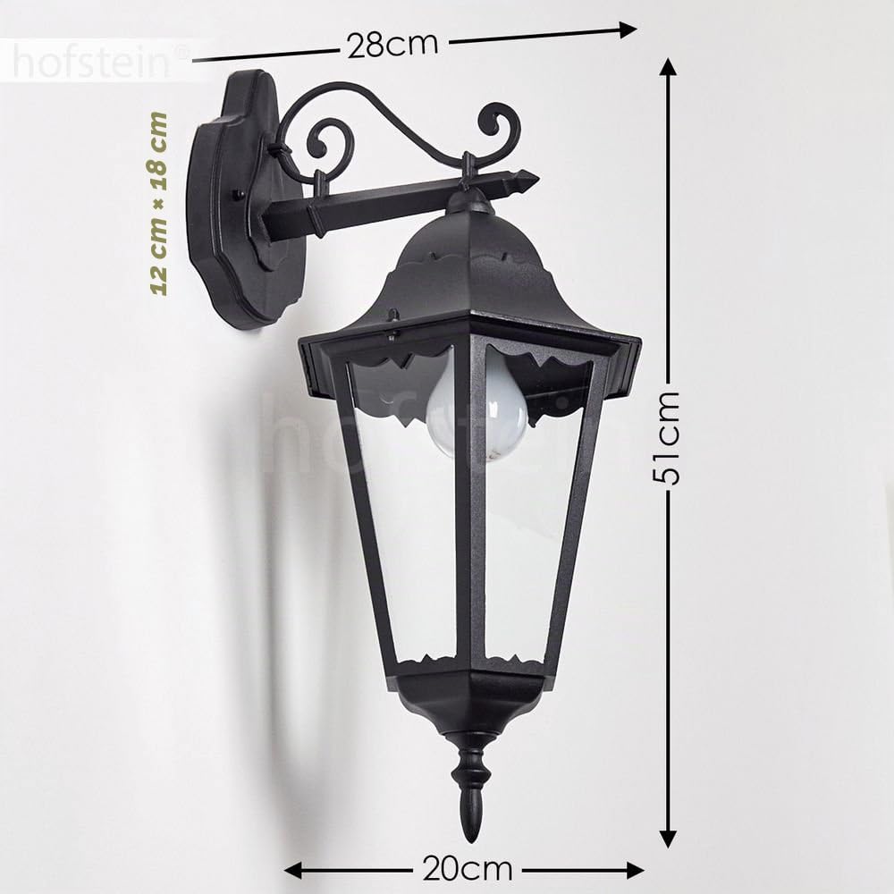 HOFSTEIN Außenwandleuchte Hongkong, Außenwandlampe aus Metall/Glas in Schwarz/Klar, Wandleuchte Down im Retro/Vintage/Landhaus-Design, E27, IP44, Eingangsbereich, Terrasse, Haustür, Hof