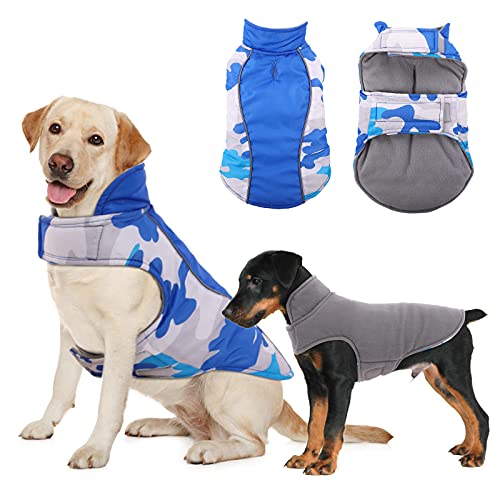Warm Dog Jacket Reversible Fleece Winter Dog Vest For Cold Weather, Waterproof Windproof Dog Winter Coat Reflective With Magic Strip&Furry Collar For Small Medium Large Breeds Dogs Puppies Cat Pet #TOP7