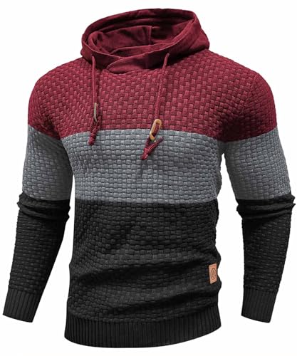 Zaitun Mens Hooded Sweatshirt Long Sleeve Solid Knitted Hoodie Pu...