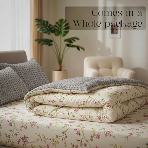Image of Utopia Bedding Microfiber AC Comforter for King Size 220x240 cm - Lightweight, Skin-Safe & Hotel-Style Quilted Blanket with Floral Print Lilac