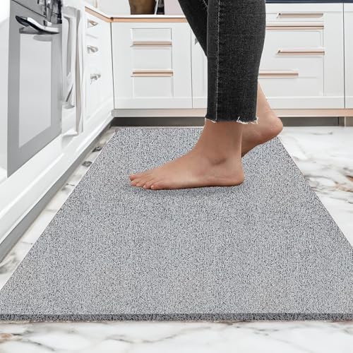 ishro home Cushion Noodle Mat for Home Entrance, Heavy Indoor Outdoor Anti Slip PVC Floor Mat for Bedroom, Kitchen, Absorbent Solid Mats|Feet 2x3, Gre